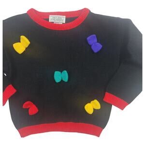 Jet Set Sweaters Kids 4/5 Vintage Bow Sweater Black Colorblock USA Made 90s